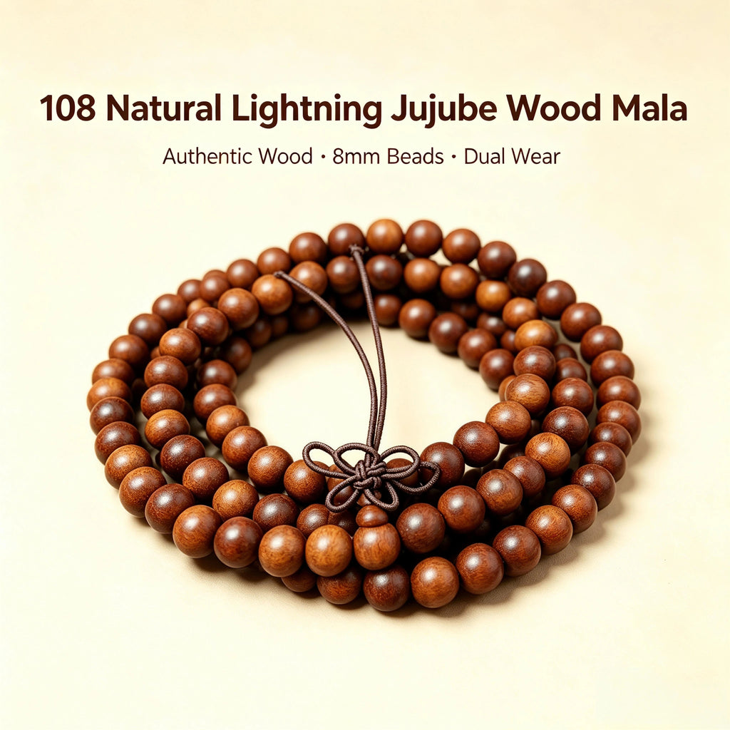 Lightning-Struck Jujube Wood 108 Beads Mala Necklace | FORTIDEAL