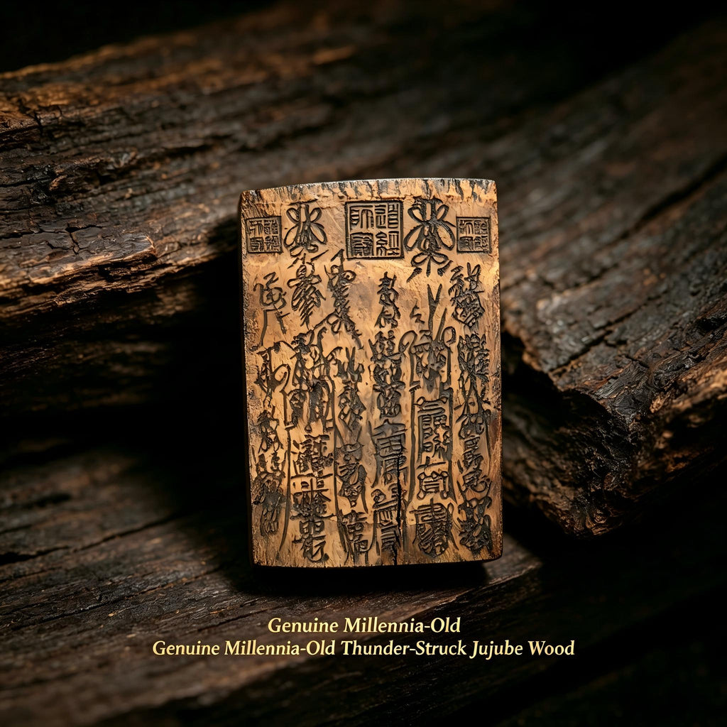 Millennia‑Old Natural Thunder‑Struck Jujube Wood Dual‑Sided Symbol Pendant | FORTIDEAL