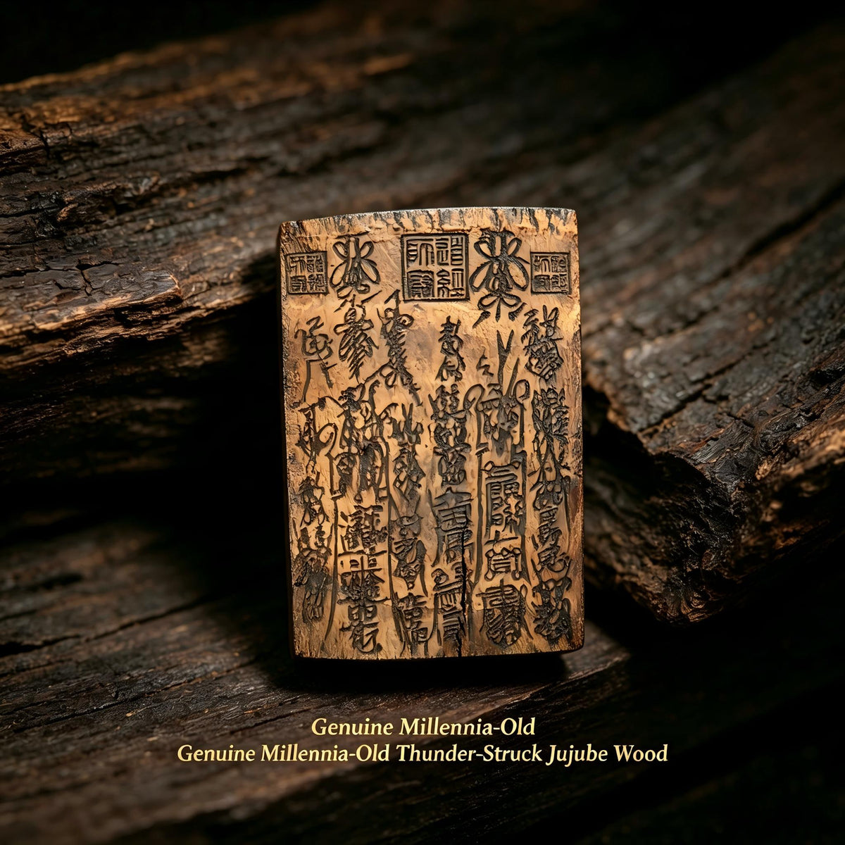 Millennia‑Old Natural Thunder‑Struck Jujube Wood Dual‑Sided Symbol Pendant | FORTIDEAL