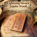 Lightning-Struck Jujube Wood Engraved Symbol Tablet, Natural Decorative Wood Ornament | FORTIDEAL