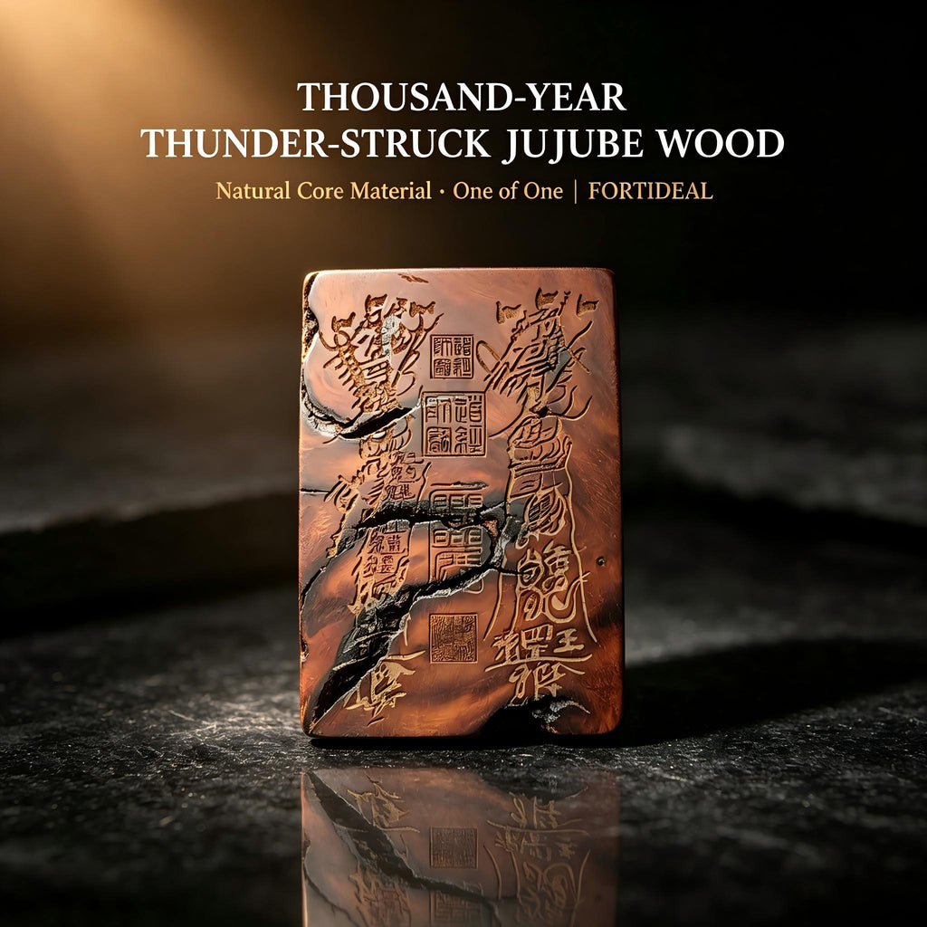 Thousand‑Year Thunder‑Struck Jujube Wood Talisman Pendant, Dual‑Sided Daoist Rune Amulet 60×40mm | FORTIDEAL