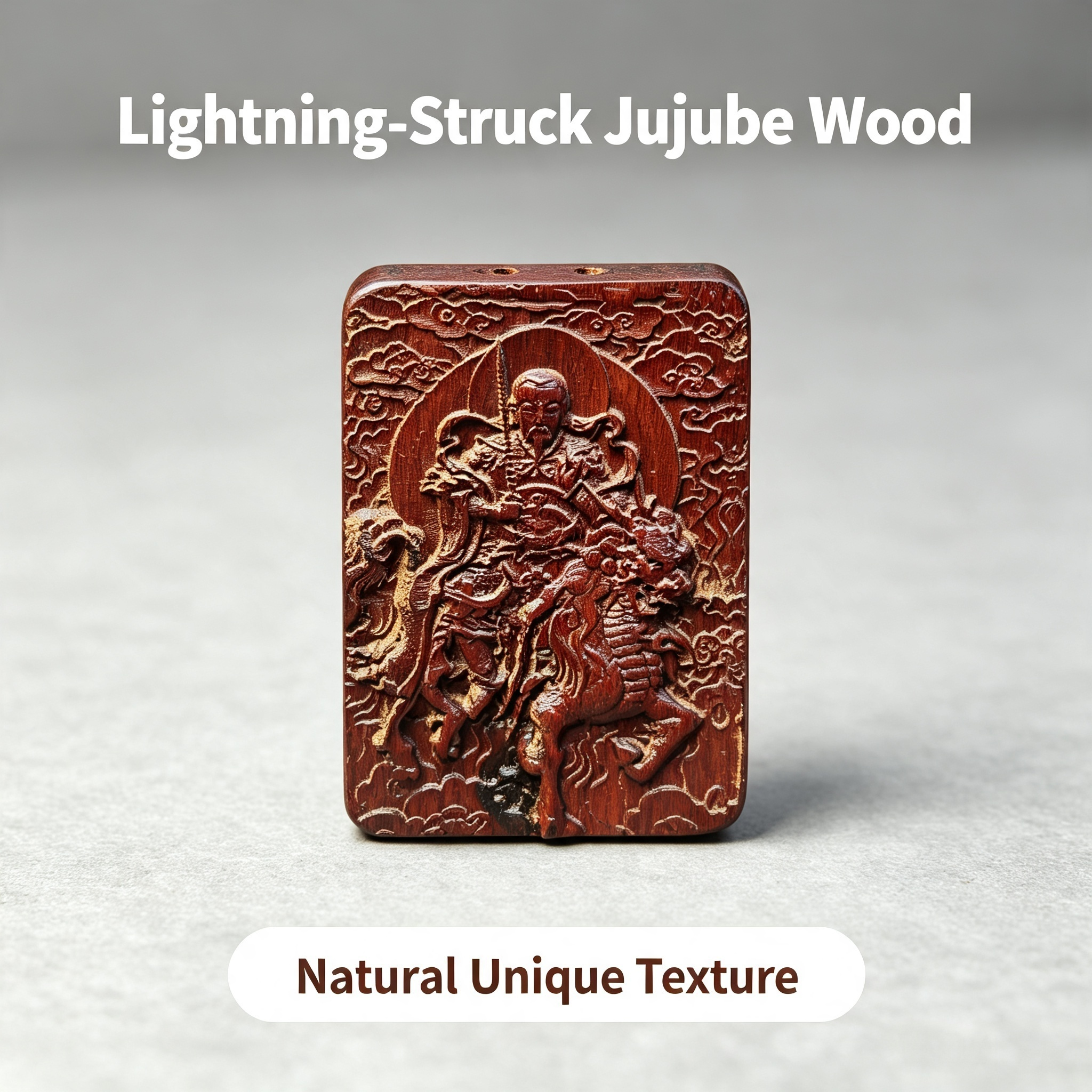 Lei‑Zu Totem Double‑Sided Carved Lightning‑Struck Jujube Wood Pendant | FORTIDEAL