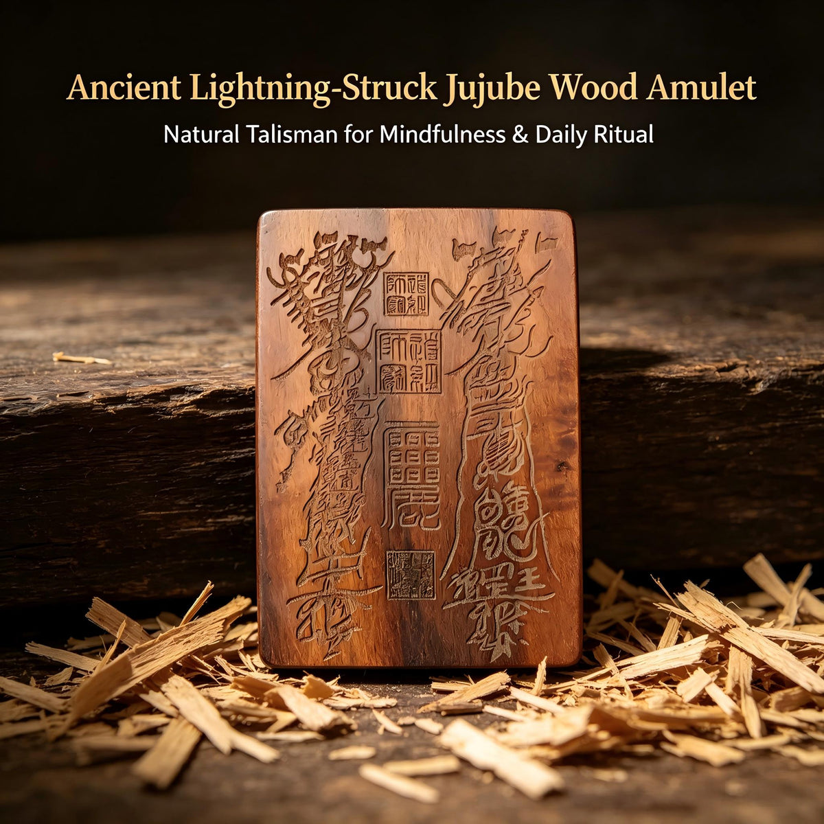 Ancient Thousand‑Year Natural Lightning‑Struck Jujube Wood Talisman Plaque | FORTIDEAL