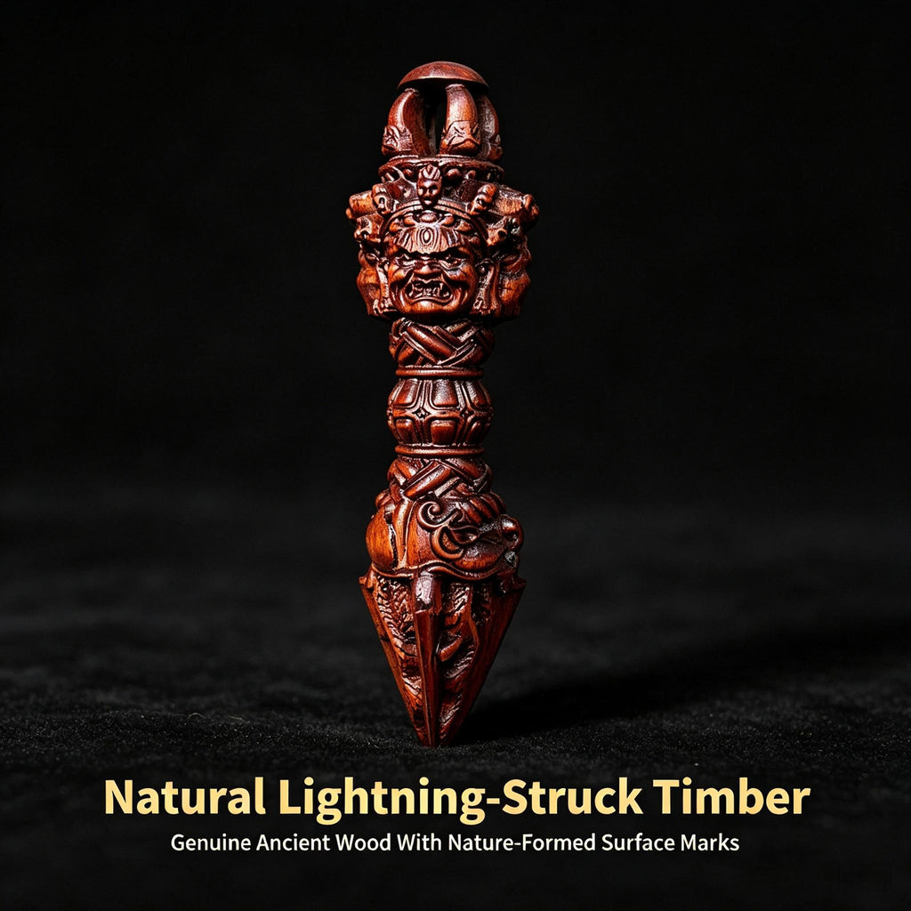 Lightning‑Struck Jujube Wood Pendant,Vajra‑Style Solid Wood Ornament ｜FORTIDEAL