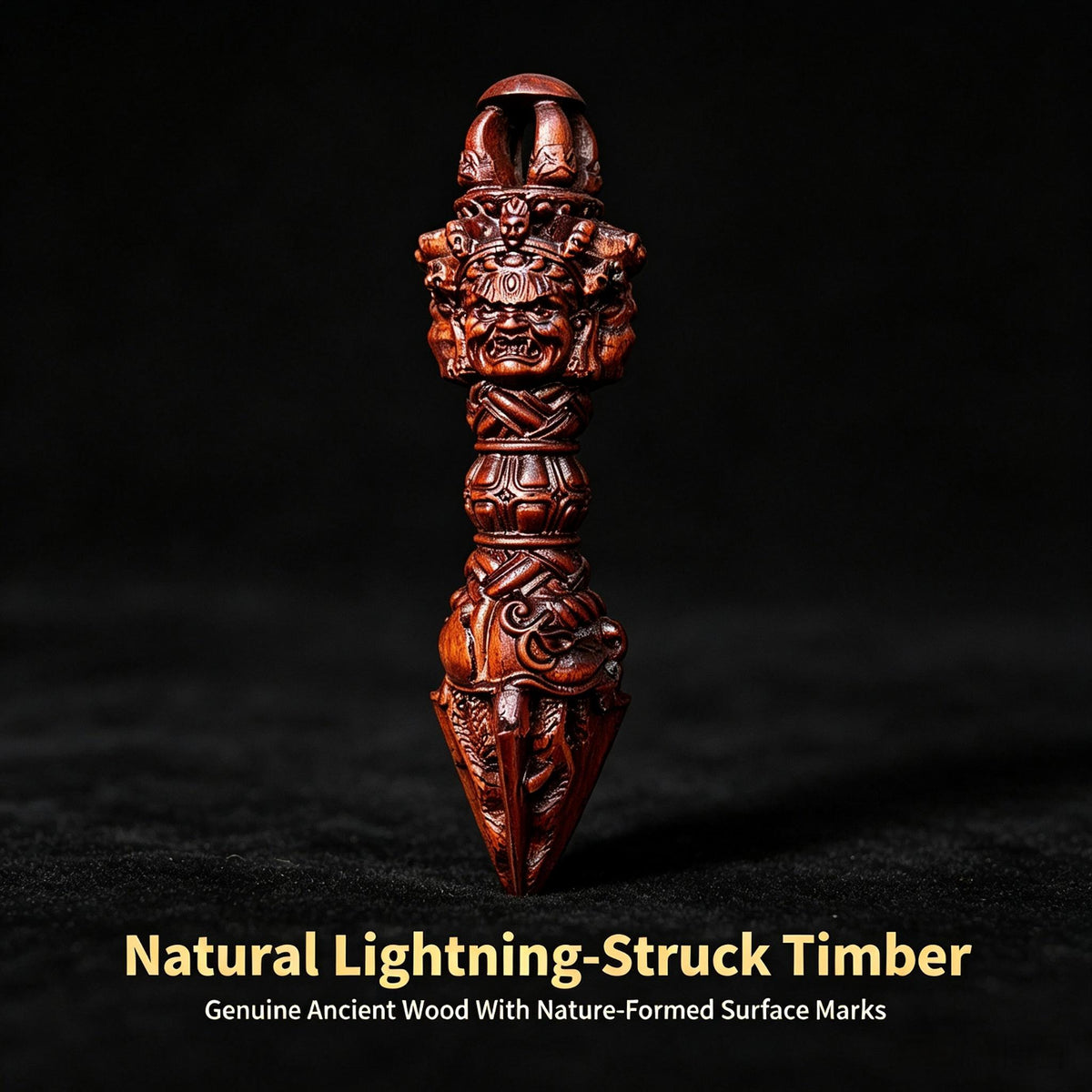 Lightning‑Struck Jujube Wood Pendant,Vajra‑Style Solid Wood Ornament ｜FORTIDEAL