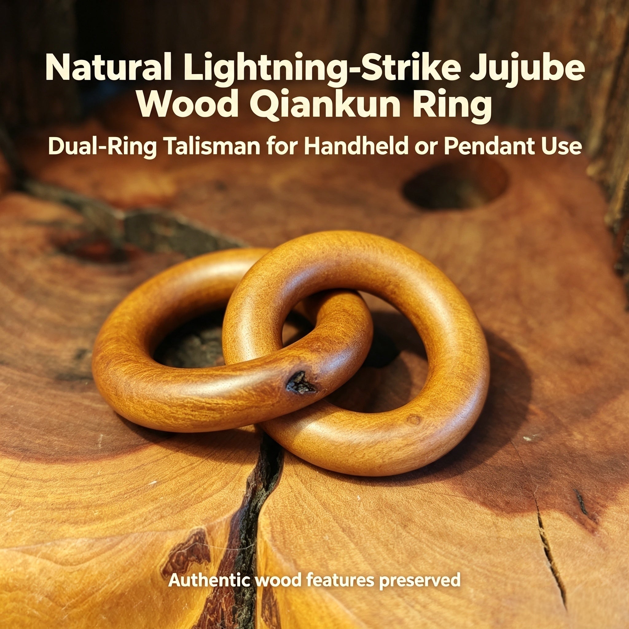 Natural Lightning-Struck Jujube Wood Dual Hoop Ornament | Fortideal