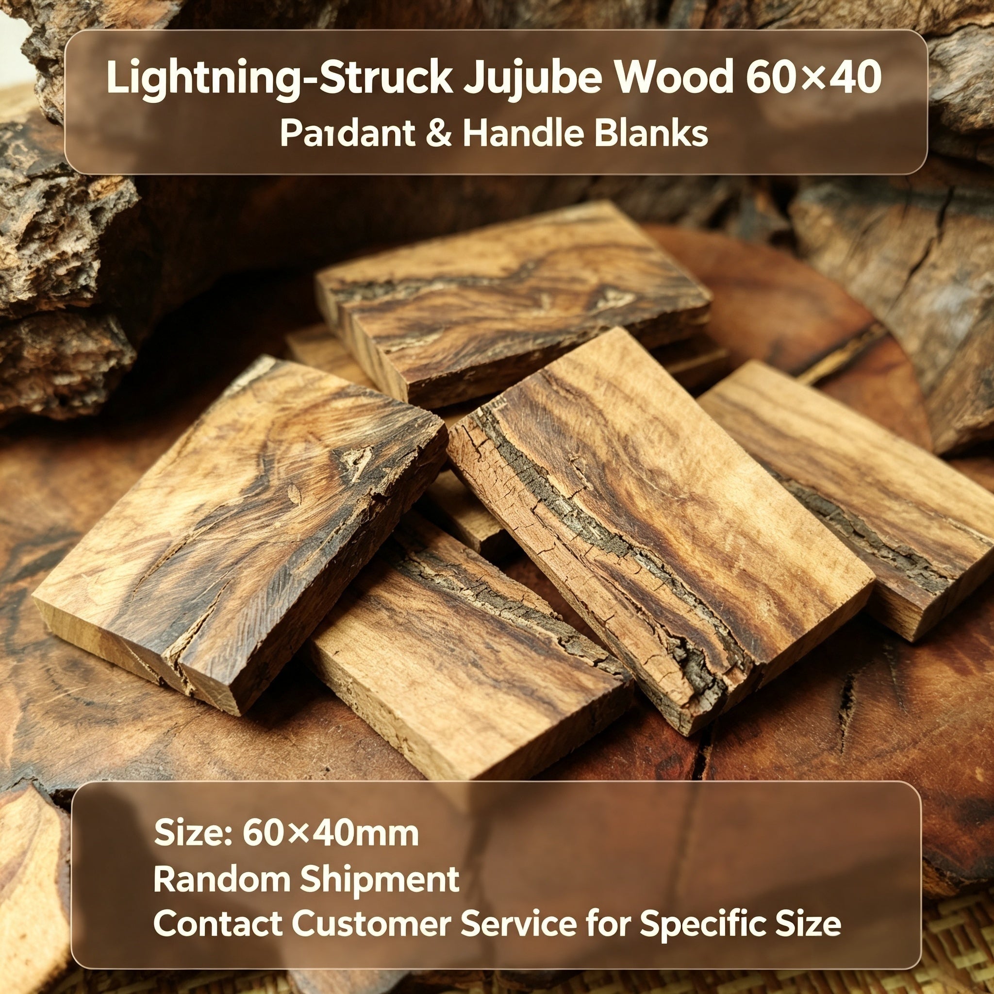 Natural Lightning-Struck Jujube Wood Blank Planks 60×40mm | Fortideal