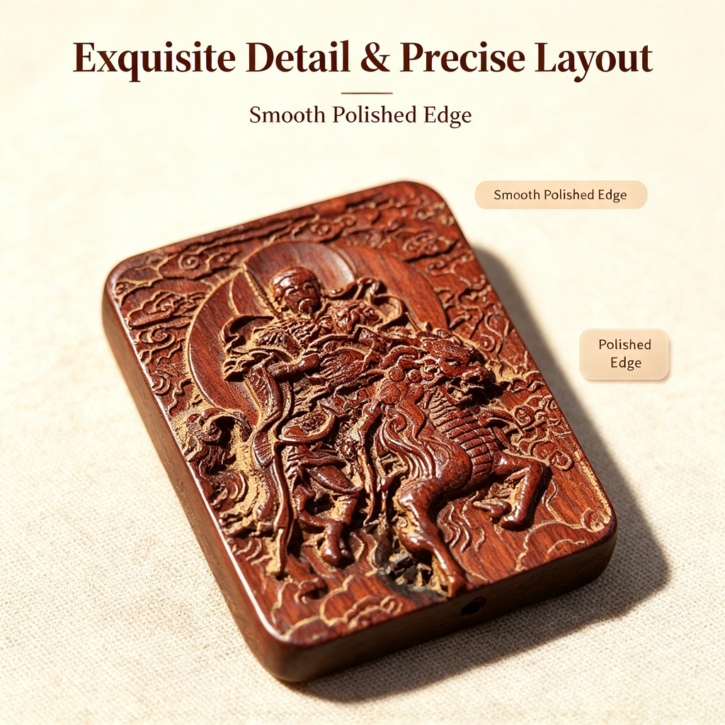 Lei‑Zu Totem Double‑Sided Carved Lightning‑Struck Jujube Wood Pendant | FORTIDEAL
