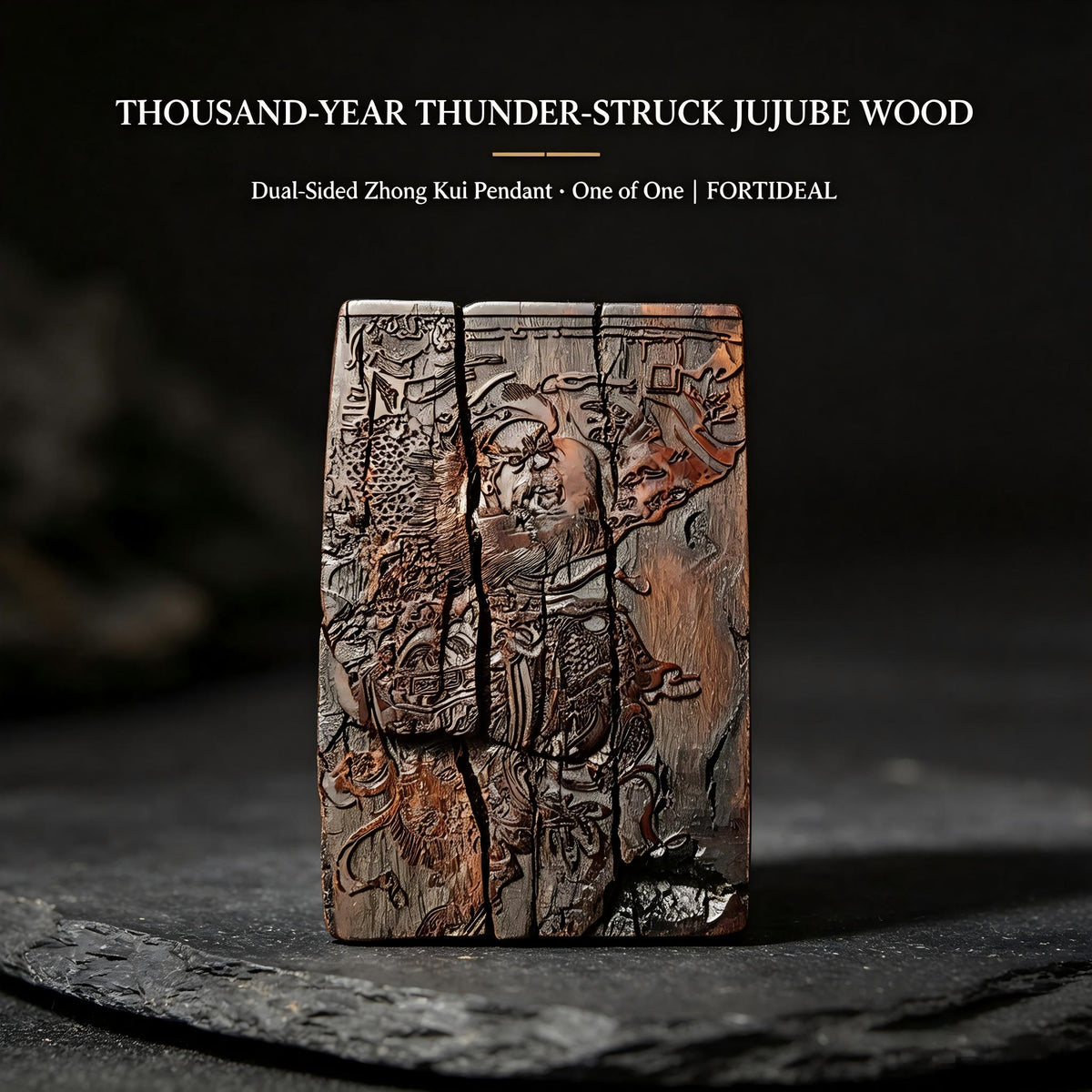 Zhong Kui Thousand‑Year Natural Thunder‑Struck Jujube Wood Limited‑Edition Pendant | FORTIDEAL