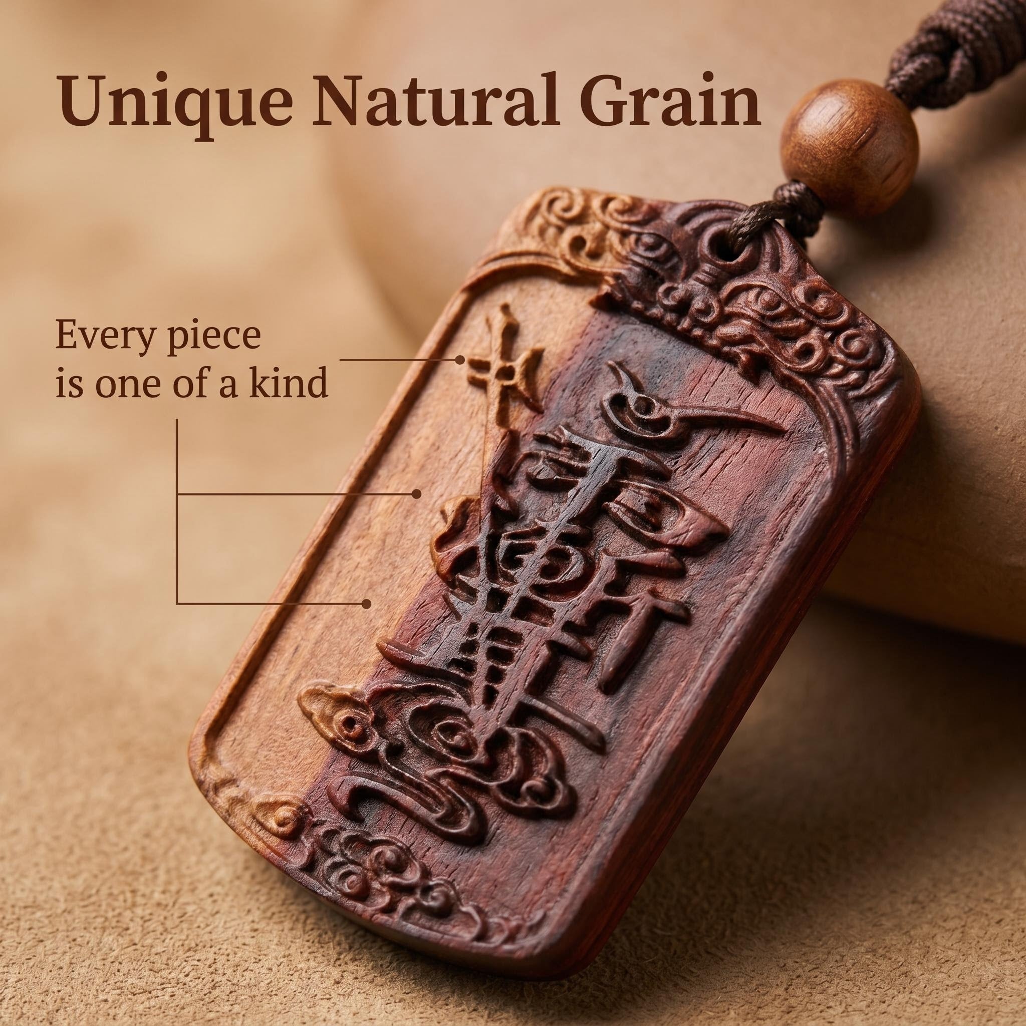 One‑of‑One Piece Limited‑Edition Lightning‑Struck Jujube Wood Carved Symbol Pendant, Double‑Sided Engraved Wooden Tablet Ornament | FORTIDEAL