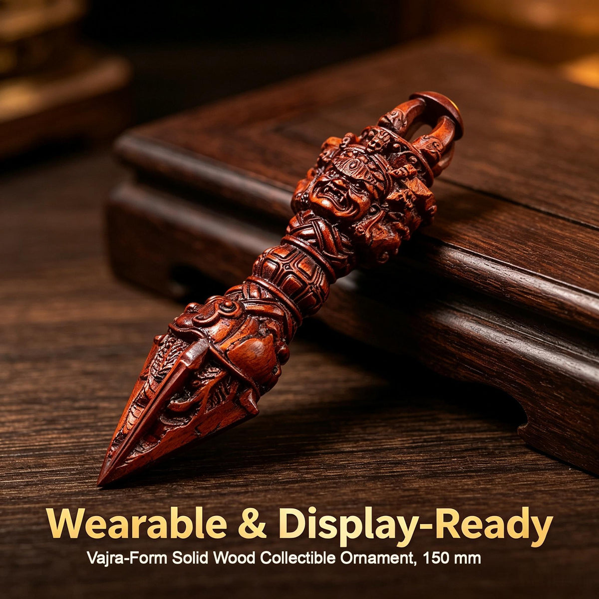 Lightning‑Struck Jujube Wood Pendant,Vajra‑Style Solid Wood Ornament ｜FORTIDEAL