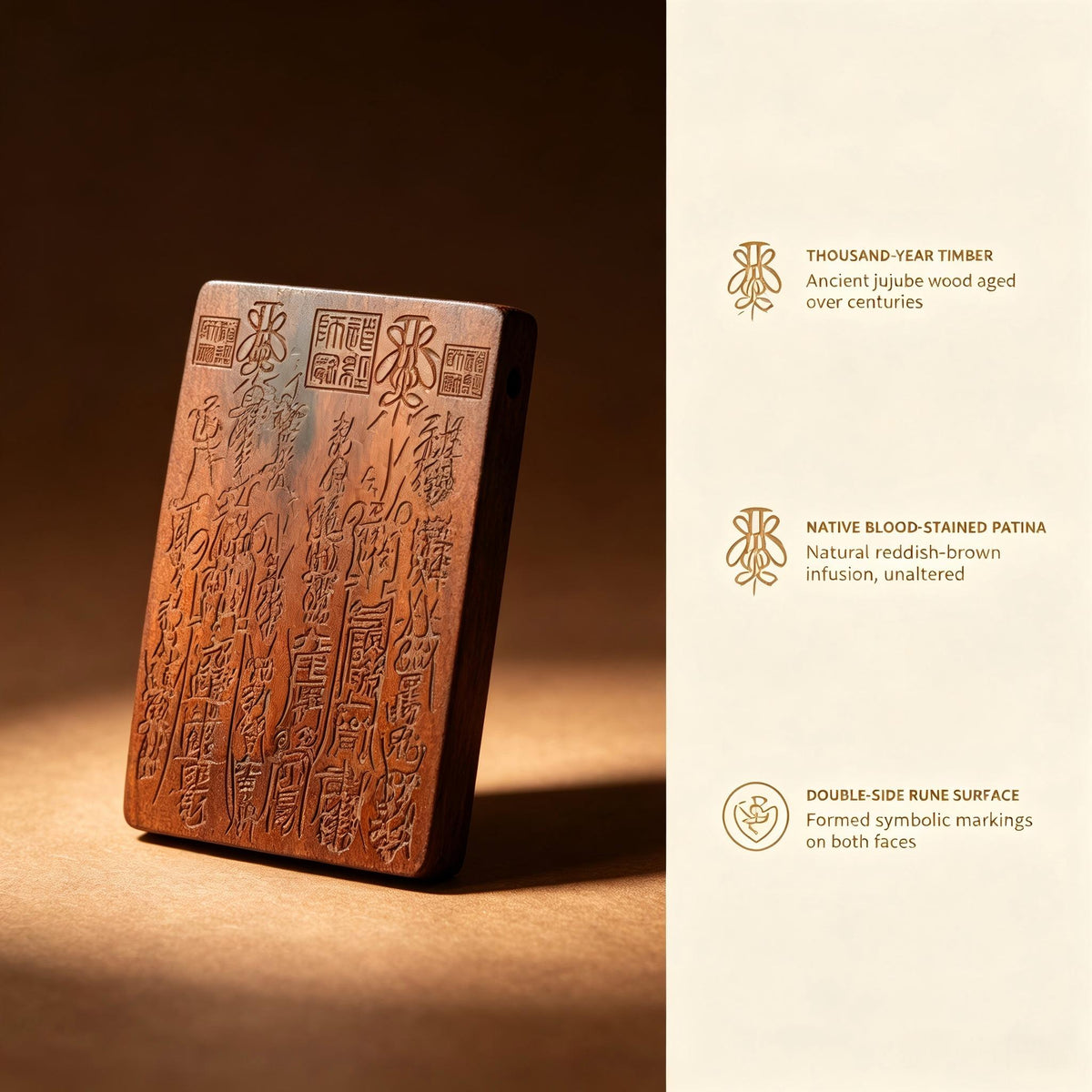 Thousand -Year Natural Thunder‑Struck Jujube Wood Blood‑Stained Pendant | FORTIDEAL