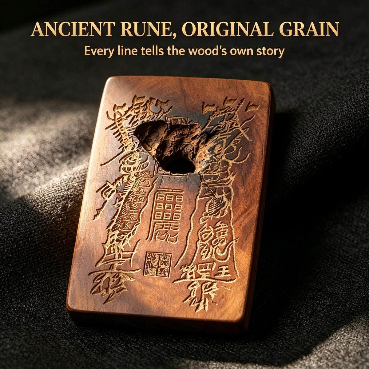 Thousand‑Year Thunder‑Struck Jujube Wood Talisman Pendant, Dual‑Sided Daoist Rune Amulet 60×40mm | FORTIDEAL