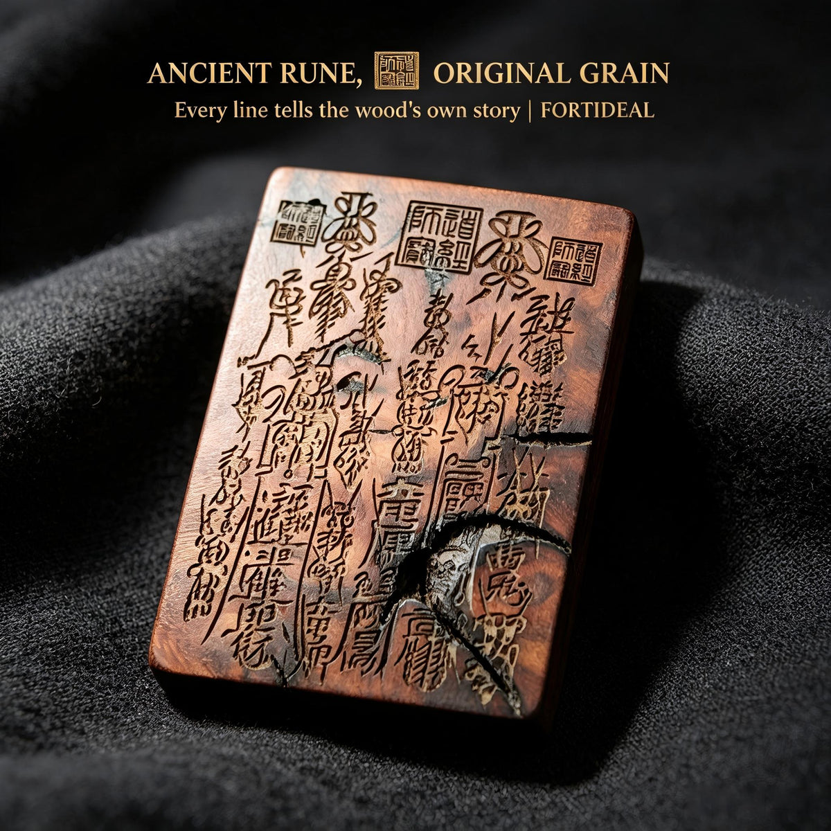 Thousand‑Year Thunder‑Struck Jujube Wood Talisman Pendant, Dual‑Sided Daoist Rune Amulet 60×40mm | FORTIDEAL