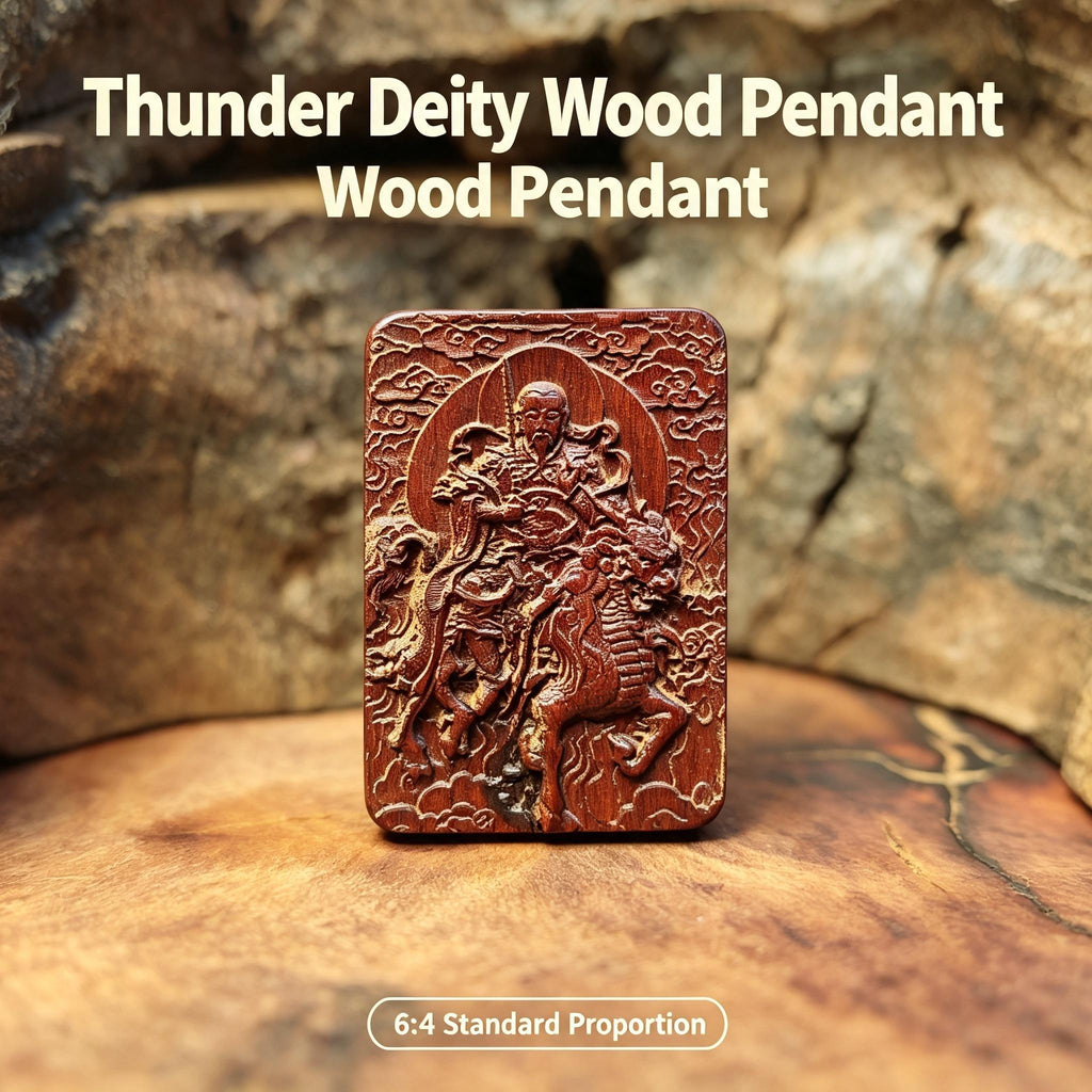 Lei‑Zu Totem Double‑Sided Carved Lightning‑Struck Jujube Wood Pendant | FORTIDEAL