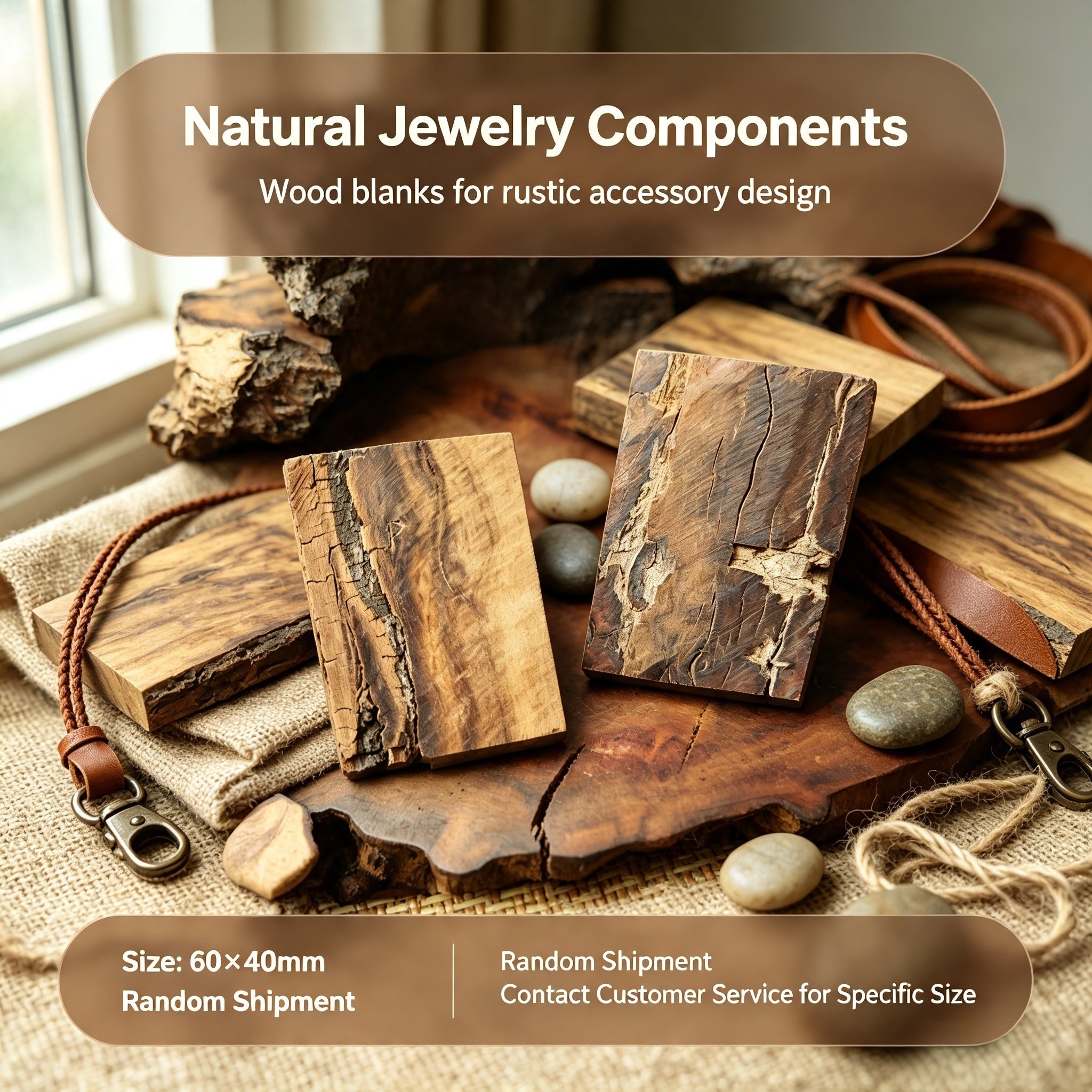 Natural Lightning-Struck Jujube Wood Blank Planks 60×40mm | Fortideal