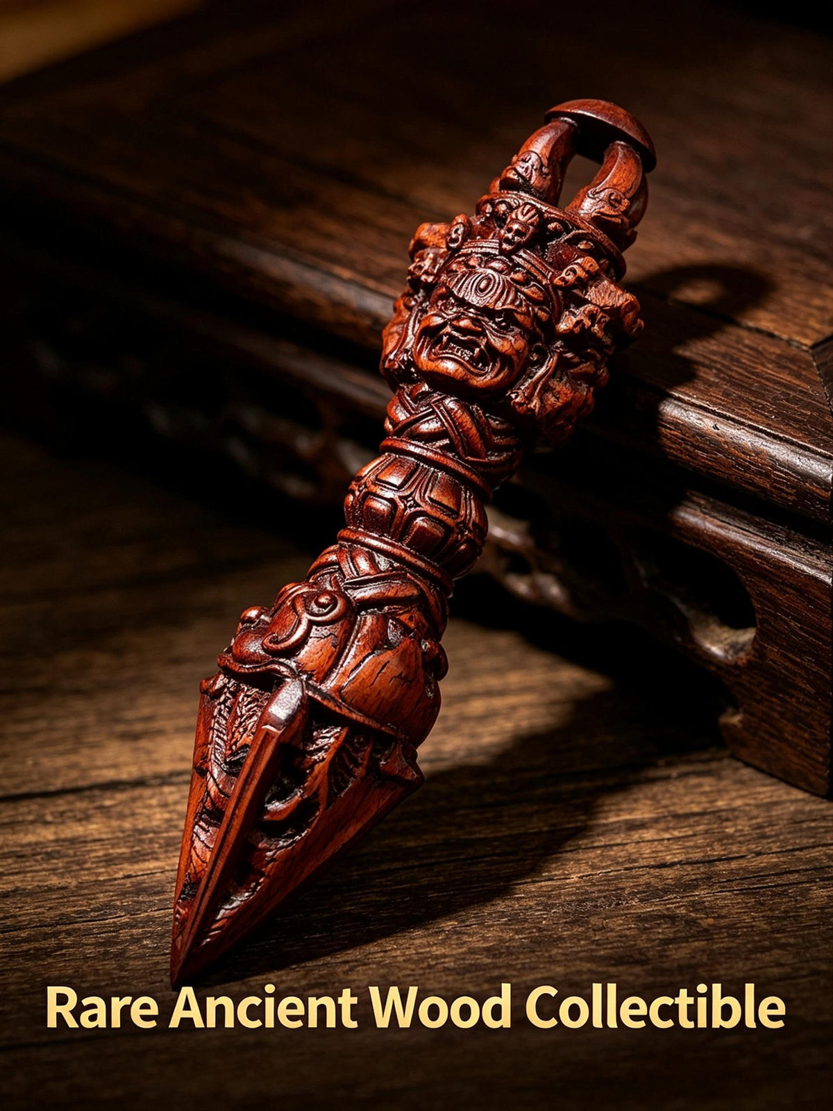 Lightning‑Struck Jujube Wood Pendant,Vajra‑Style Solid Wood Ornament ｜FORTIDEAL