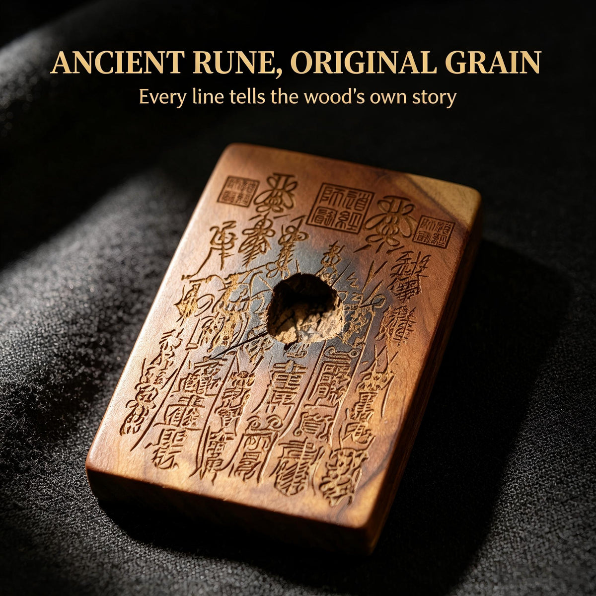Thousand‑Year Thunder‑Struck Jujube Wood Talisman Pendant, Dual‑Sided Daoist Rune Amulet 60×40mm | FORTIDEAL