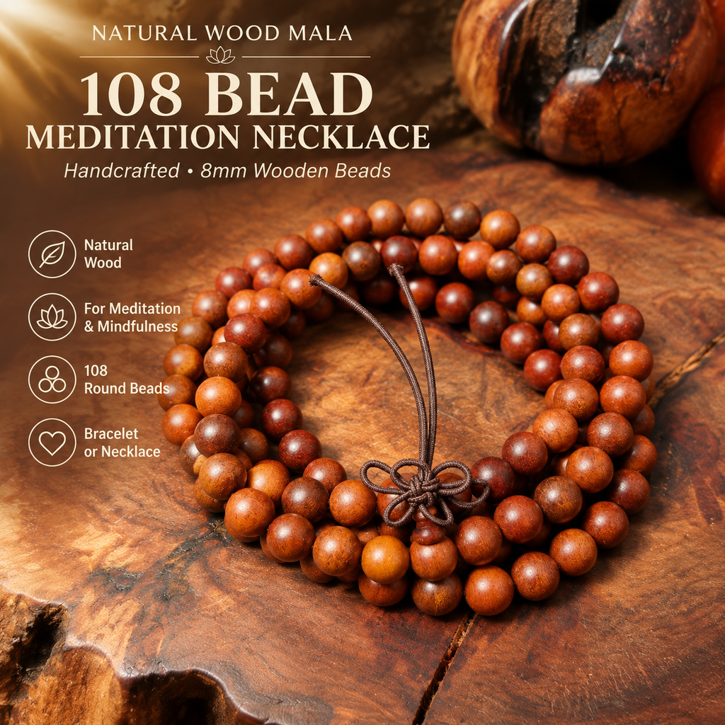 Lightning-Struck Jujube Wood 108 Beads Mala Necklace | FORTIDEAL