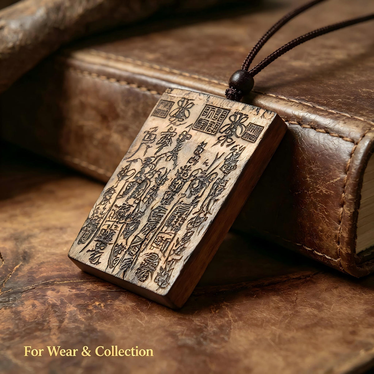 Millennia‑Old Natural Thunder‑Struck Jujube Wood Dual‑Sided Symbol Pendant | FORTIDEAL