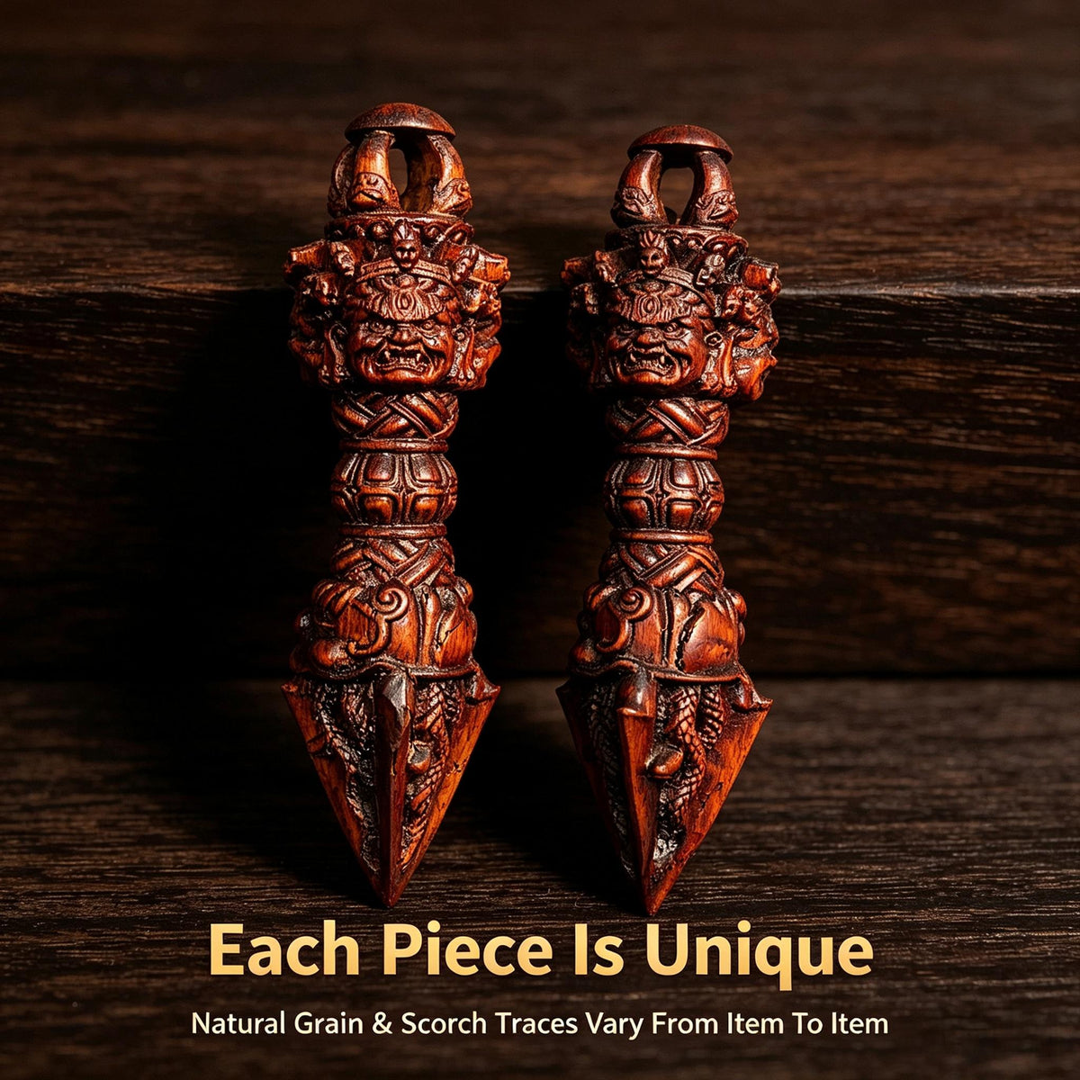 Lightning‑Struck Jujube Wood Pendant,Vajra‑Style Solid Wood Ornament ｜FORTIDEAL
