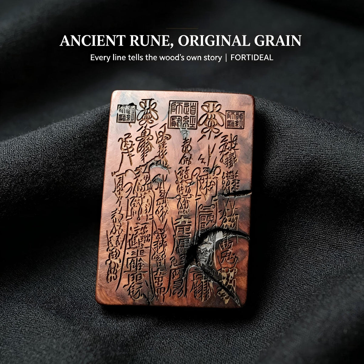 Thousand‑Year Thunder‑Struck Jujube Wood Talisman Pendant, Dual‑Sided Daoist Rune Amulet 60×40mm | FORTIDEAL