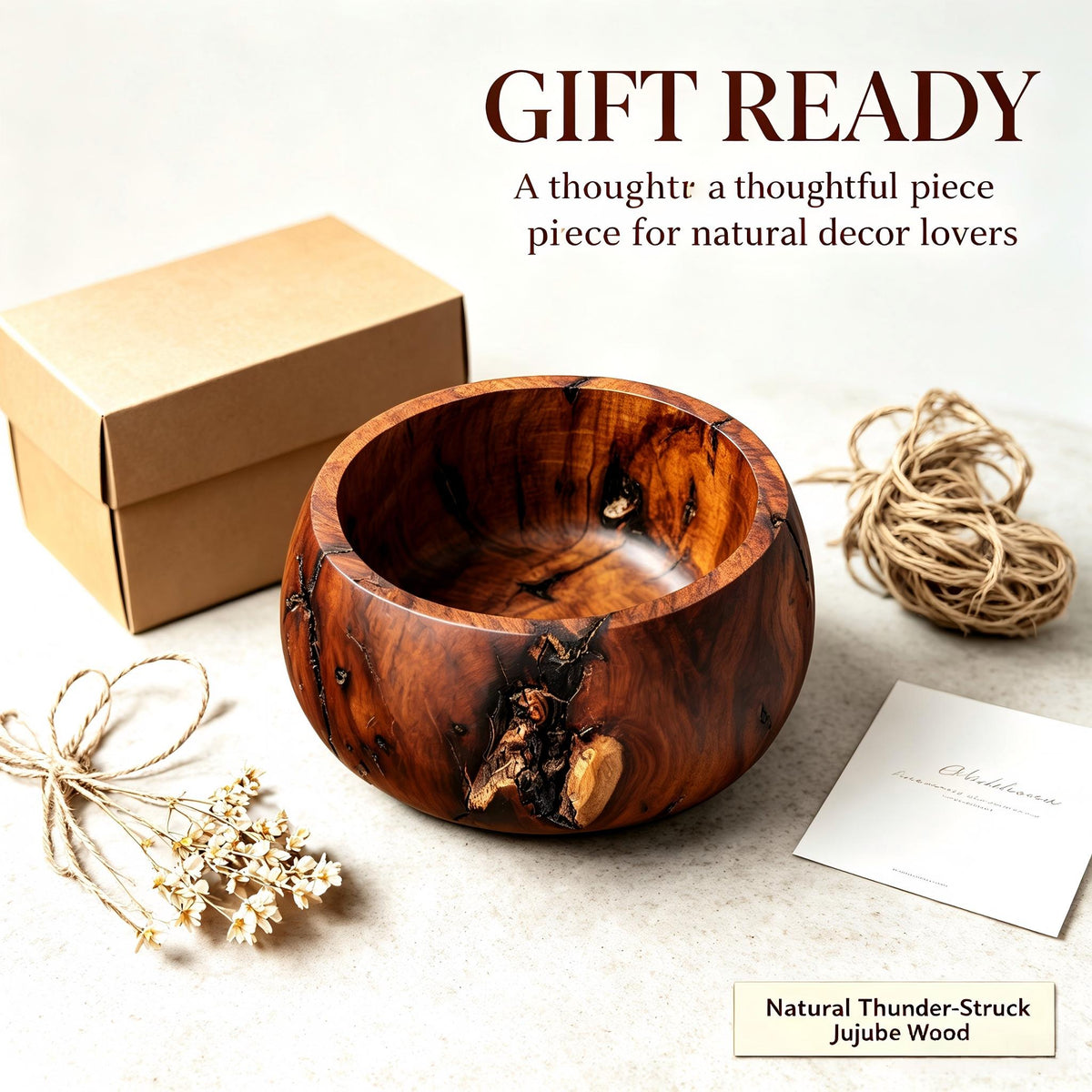 Natural Thunder‑Struck Jujube Wood Treasure Bowl｜FORTIDEAL
