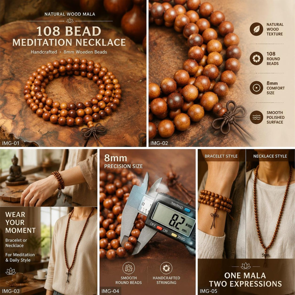 Lightning-Struck Jujube Wood 108 Beads Mala Necklace | FORTIDEAL