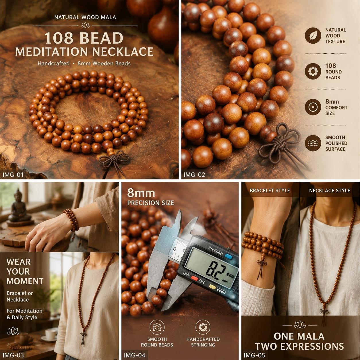 Lightning-Struck Jujube Wood 108 Beads Mala Necklace | FORTIDEAL
