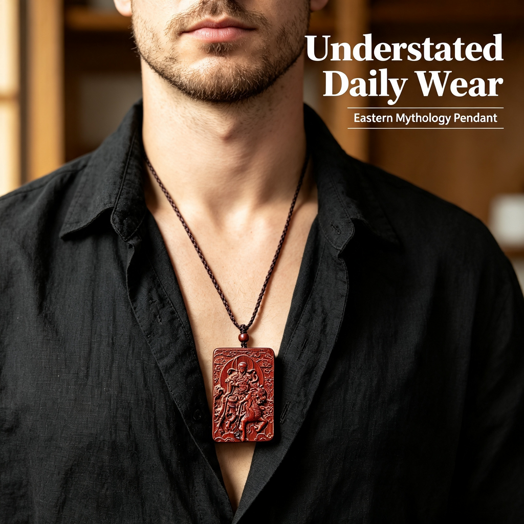 Lei‑Zu Totem Double‑Sided Carved Lightning‑Struck Jujube Wood Pendant | FORTIDEAL