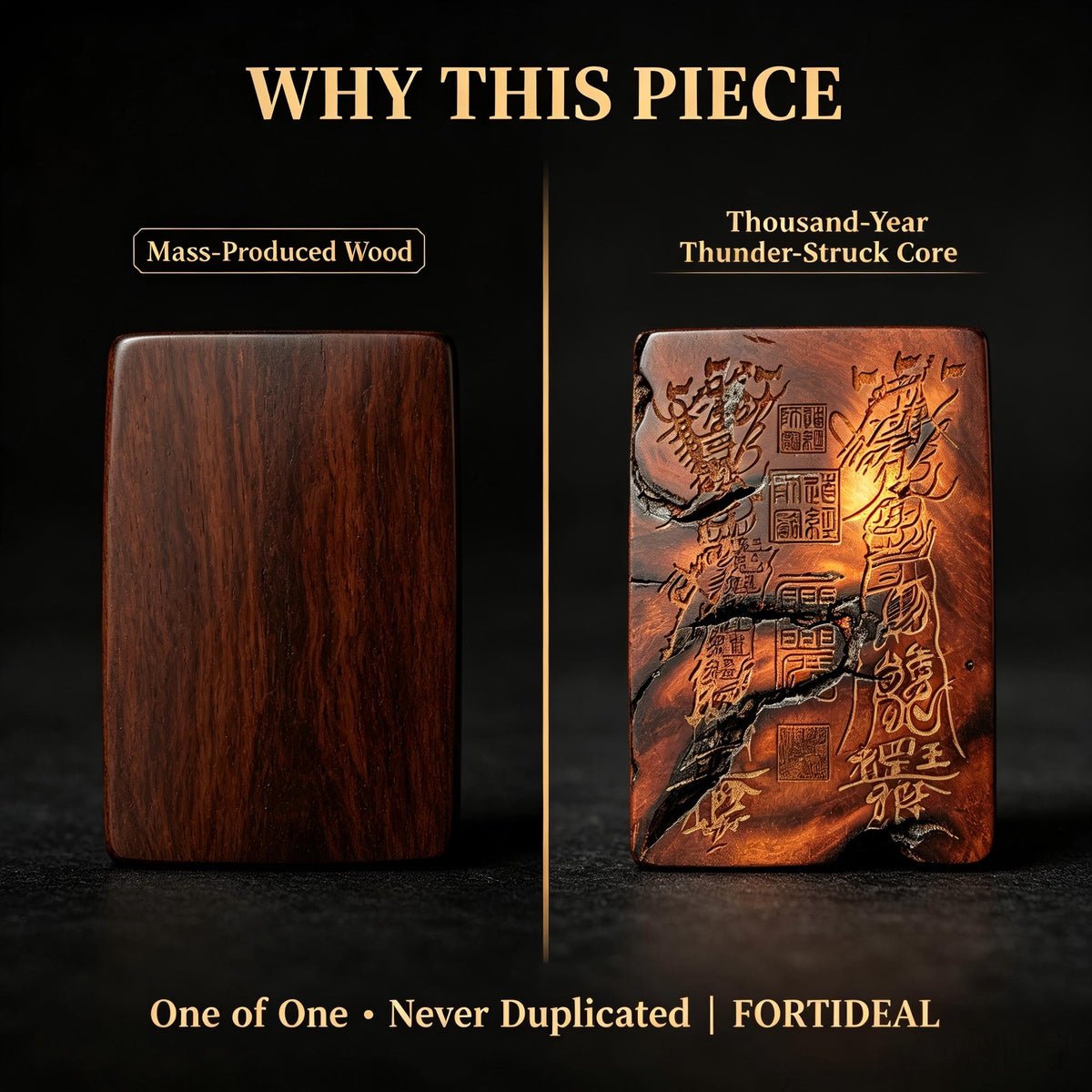 Thousand‑Year Thunder‑Struck Jujube Wood Talisman Pendant, Dual‑Sided Daoist Rune Amulet 60×40mm | FORTIDEAL