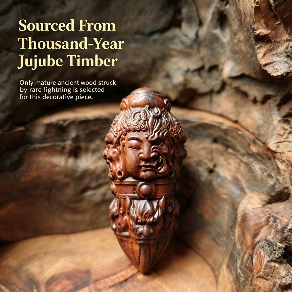 Thousand‑Year Lightning‑Struck Jujube Wood Four‑Faced Decorative Vajra Pestle, Unique Oriental Ancient Timber Collectible | FORTIDEAL