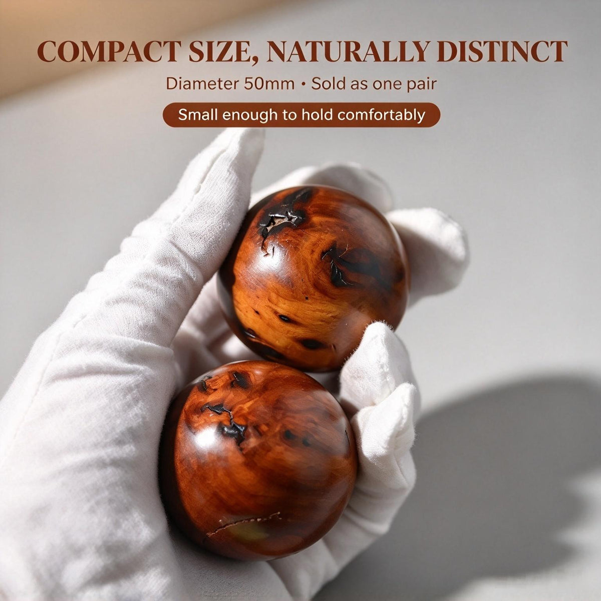 Lightning‑Struck Jujube Wood Hand Balls, 50mm Round Wooden Hand‑Rolling Exercise Balls, Sold as Pair | FORTIDEAL