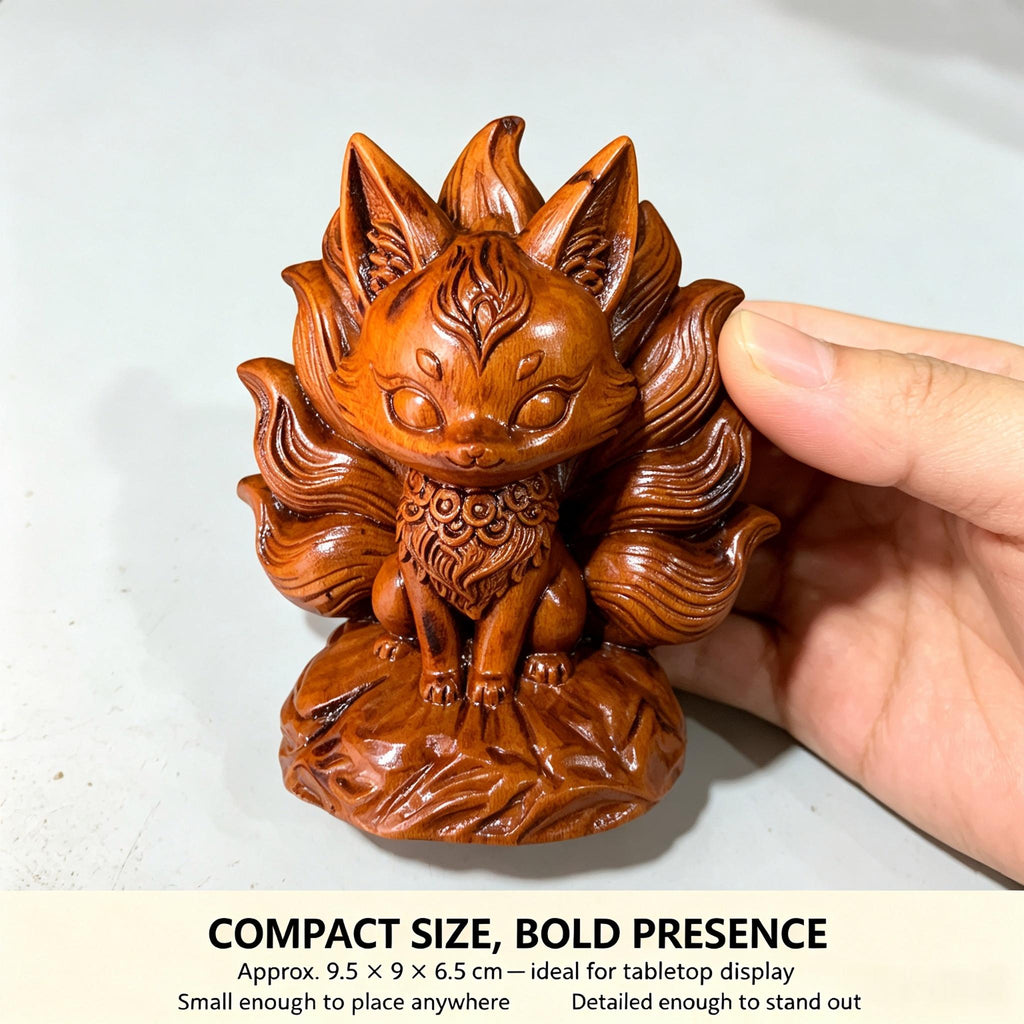 Nine-Tailed Fox Figurine in Lightning-Struck Jujube Wood | FORTIDEAL