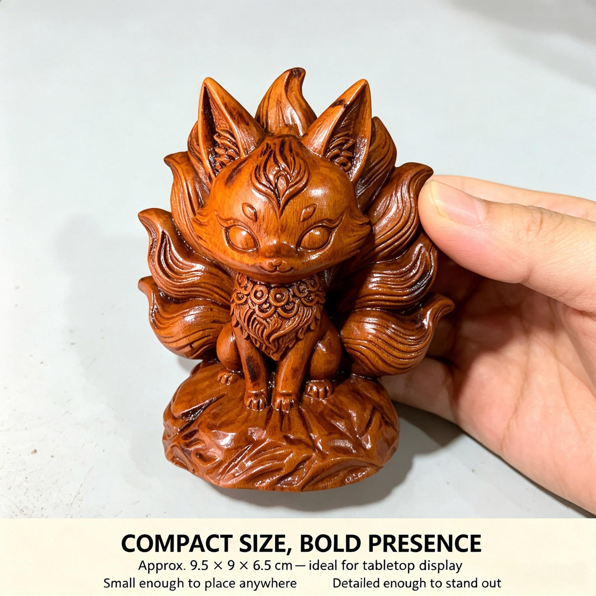 Nine-Tailed Fox Figurine in Lightning-Struck Jujube Wood | FORTIDEAL