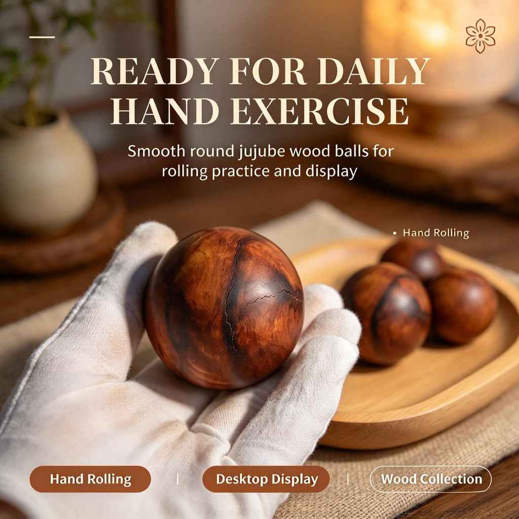 Lightning‑Struck Jujube Wood Hand Balls, 50mm Round Wooden Hand‑Rolling Exercise Balls, Sold as Pair | FORTIDEAL
