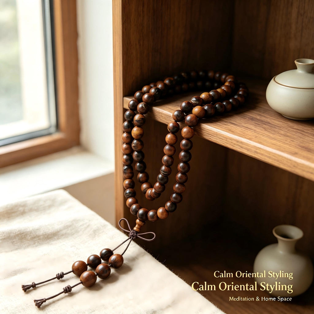 Lightning-Struck Jujube Wood 108 Beads Mala Necklace | FORTIDEAL