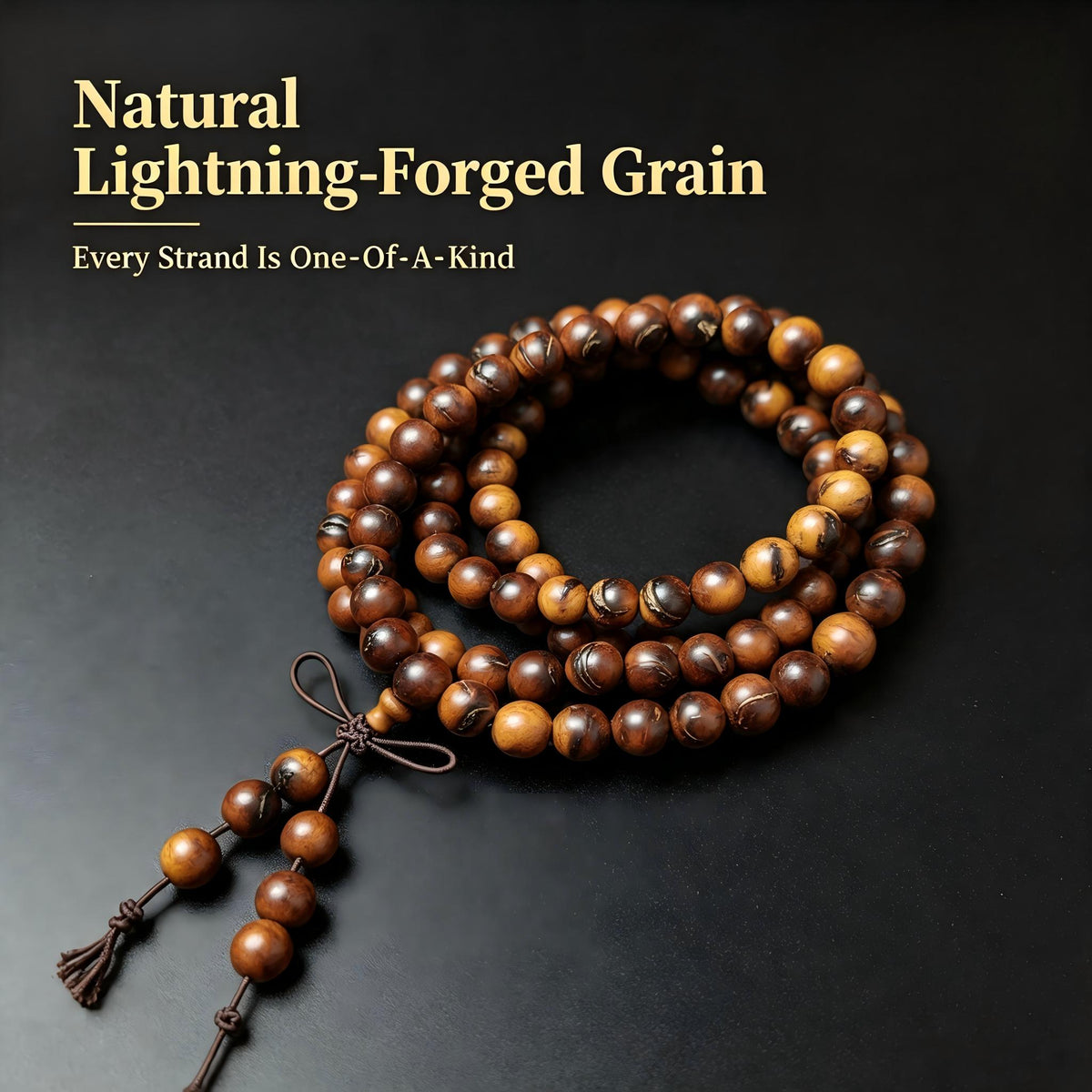Lightning-Struck Jujube Wood 108 Beads Mala Necklace | FORTIDEAL