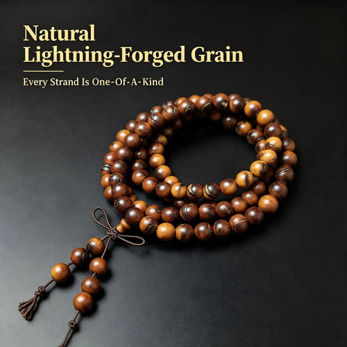 Lightning-Struck Jujube Wood 108 Beads Mala Necklace | FORTIDEAL