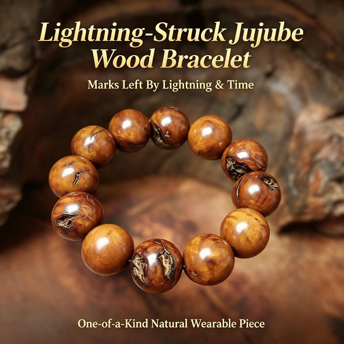 Lightning-struck jujube wood bracelet| Fortideal