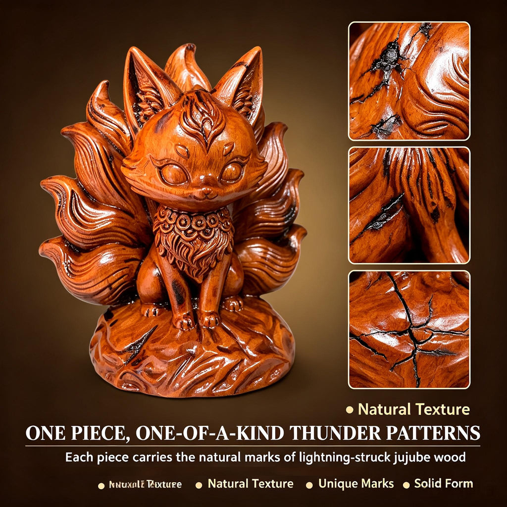 Nine-Tailed Fox Figurine in Lightning-Struck Jujube Wood | FORTIDEAL