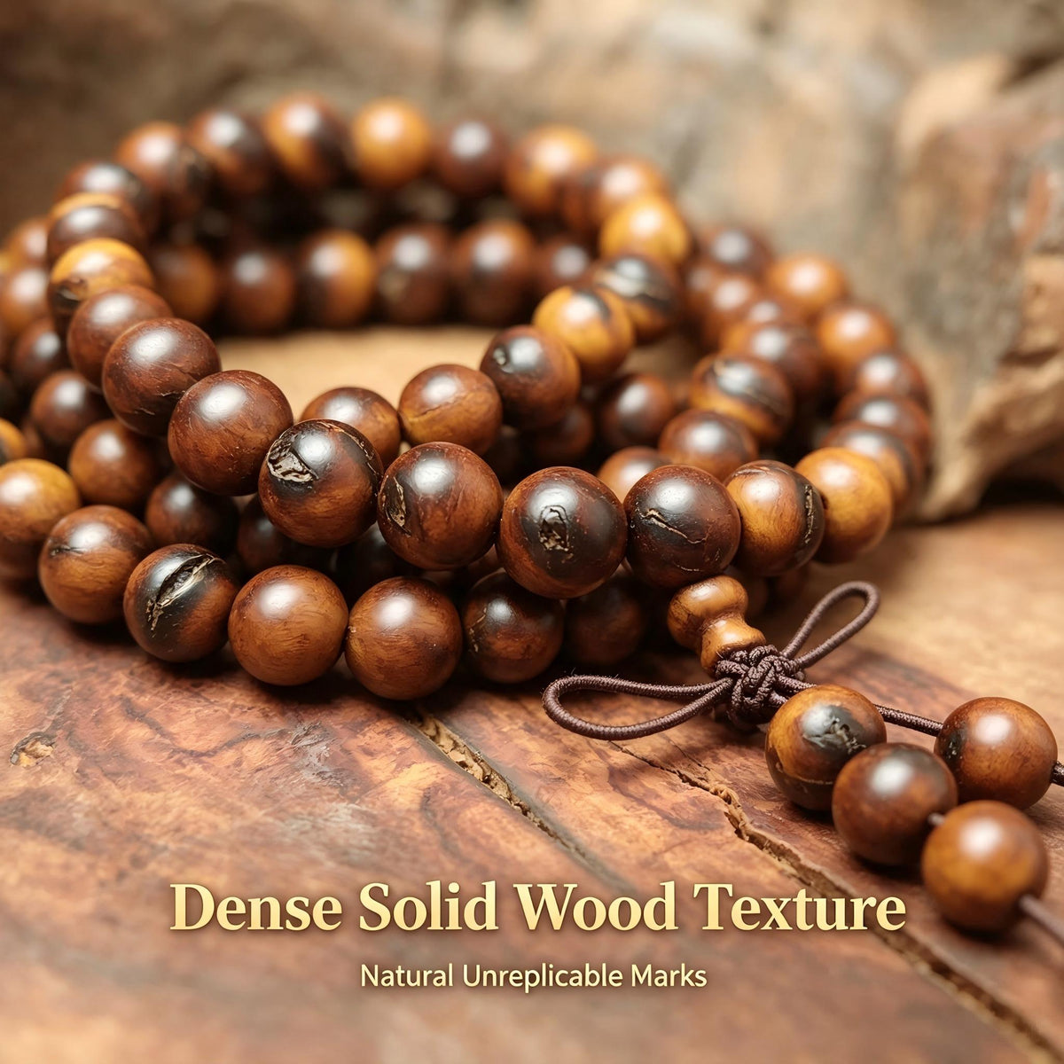 Lightning-Struck Jujube Wood 108 Beads Mala Necklace | FORTIDEAL