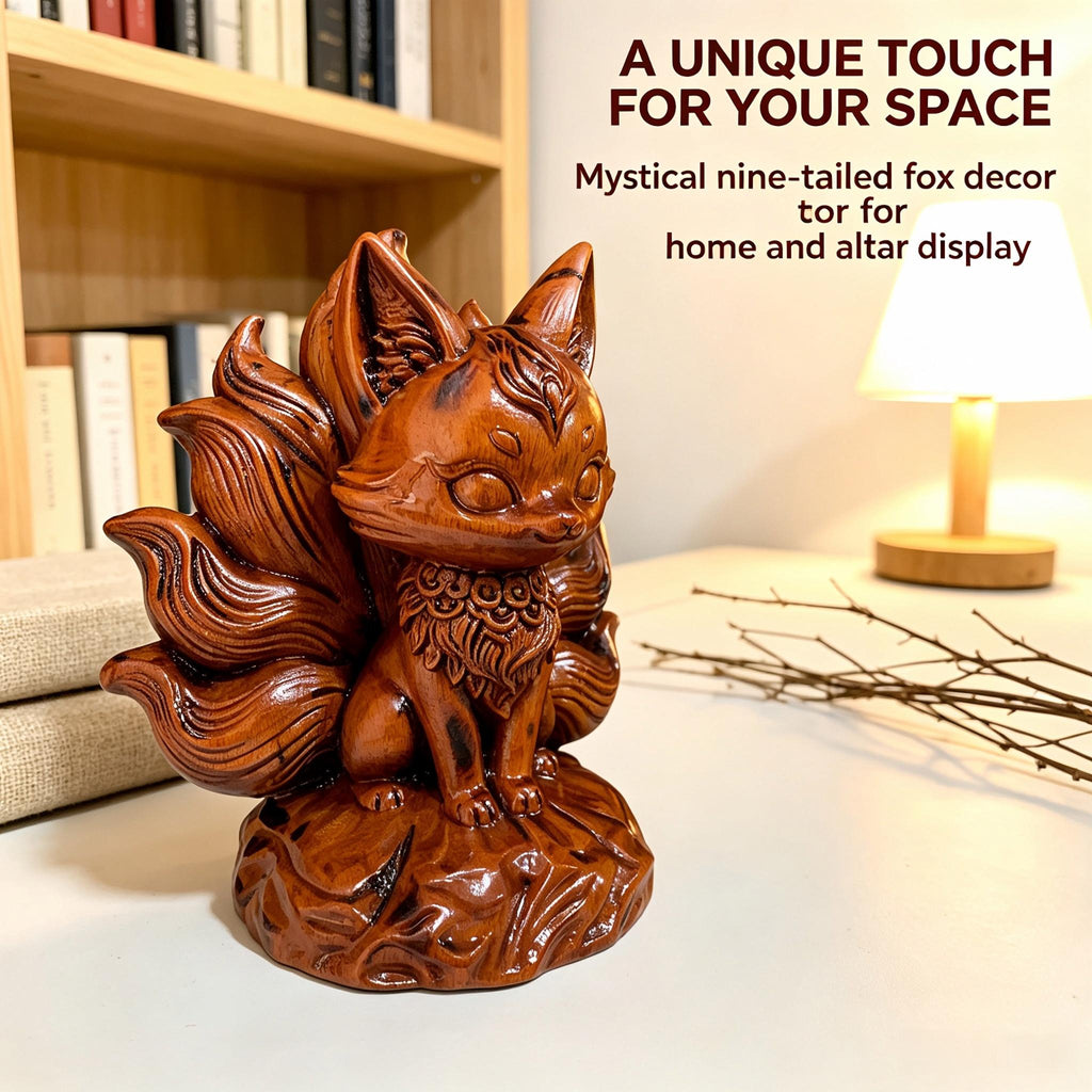 Nine-Tailed Fox Figurine in Lightning-Struck Jujube Wood | FORTIDEAL