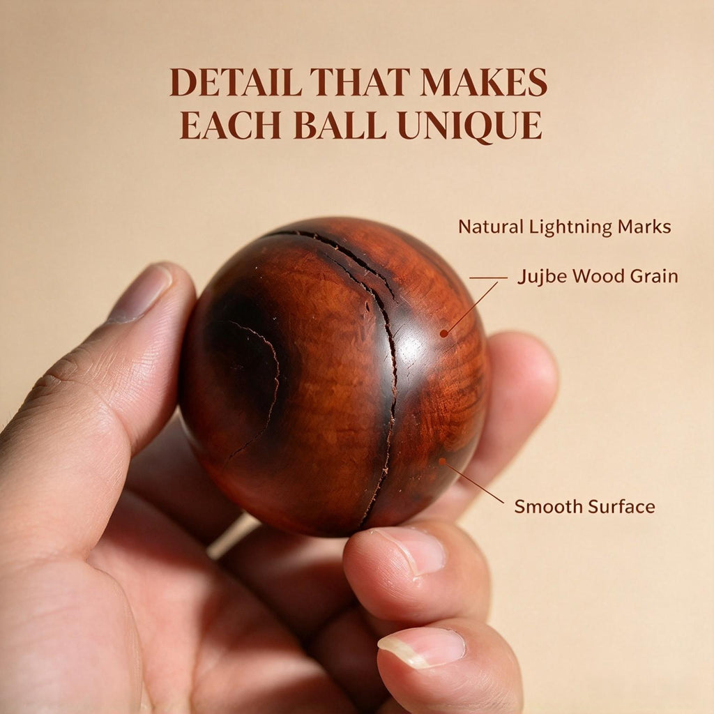 Lightning‑Struck Jujube Wood Hand Balls, 50mm Round Wooden Hand‑Rolling Exercise Balls, Sold as Pair | FORTIDEAL
