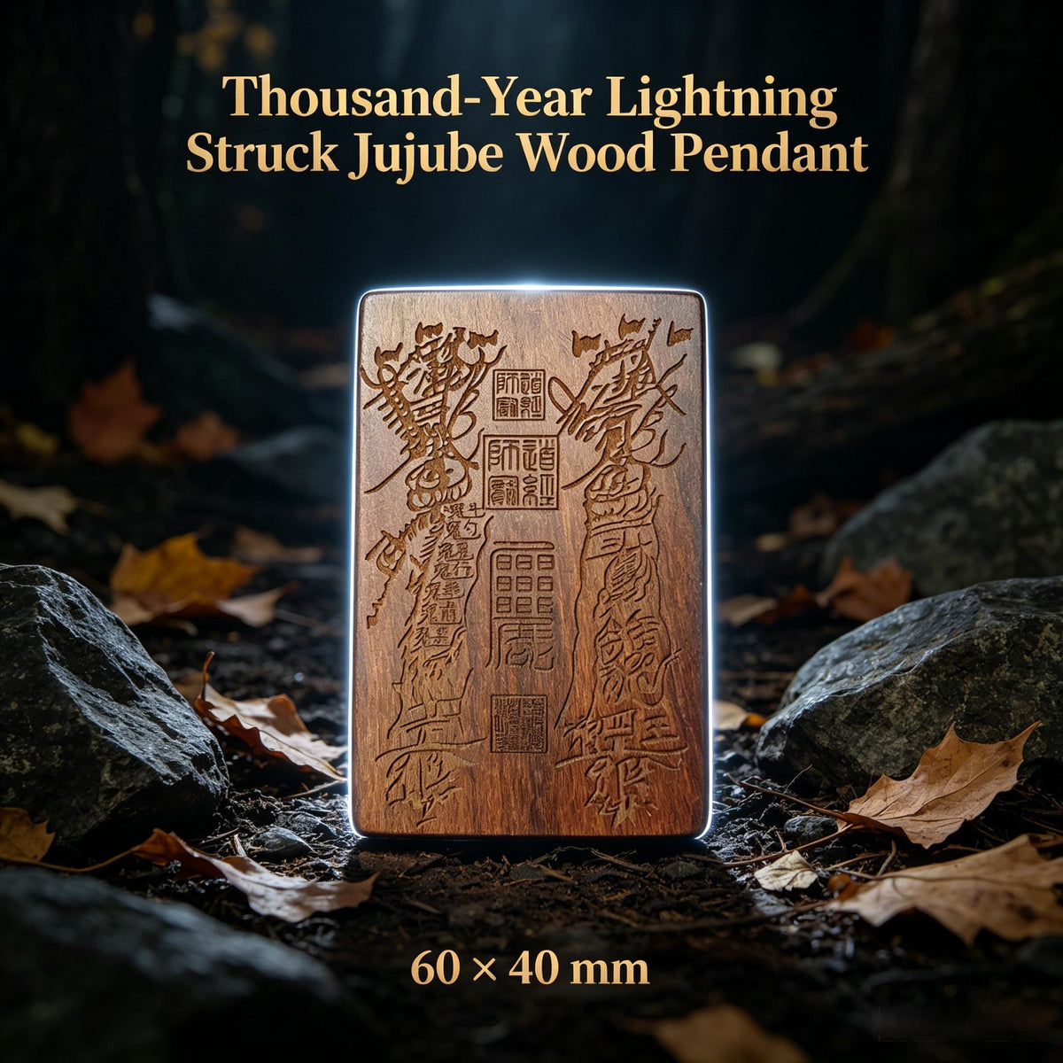 Lightning‑Struck Ancient Jujube Wood Talisman Pendant｜FORTIDEAL