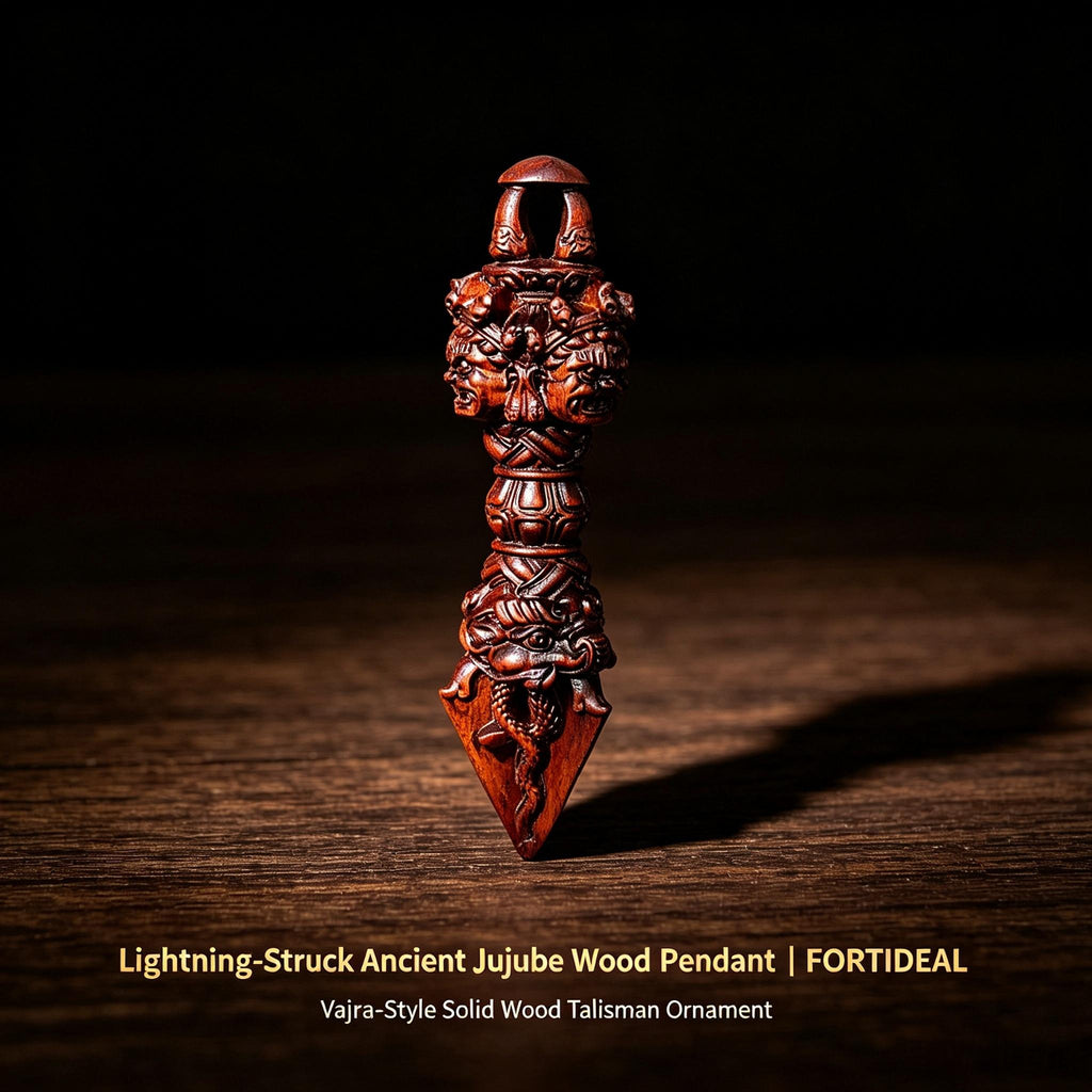 Lightning‑Struck Jujube Wood Pendant,Vajra‑Style Solid Wood Ornament ｜FORTIDEAL